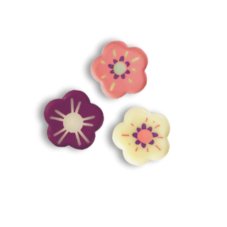 Blümchen rosa/lila 270 Stk., weiße Schokolade